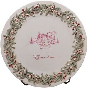 Holiday Traditions Amscan Ceramic Plate 7.5 Inch Cream Snowman Season of Peace